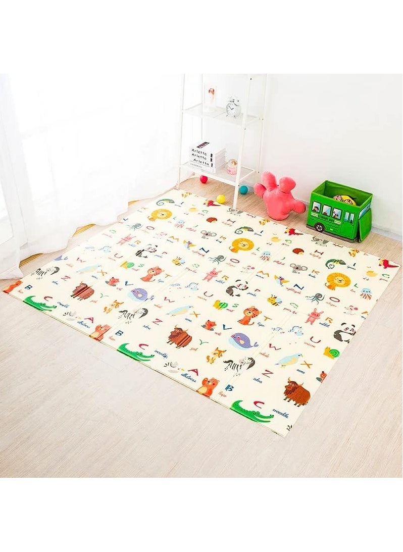 Junior Kingdom - Junior Kingdom Baby Playmat Extra Large Foam Foldable Reversible Playmat Baby Crawling Mat Room Decor Transforms into Large Fun Activity Gym Alphabets & Spaceship Printed 180 X 200 X 1 cm - Image 1