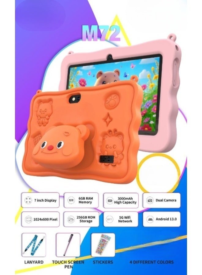 Gulf Trend M72 Kids Tablet, 7-Inch Touchscreen Display, 6GB RAM + 256GB Storage, Android 13, Dual Camera, 3000mAh Battery, Parental Controls, Educational Apps & Games Preloaded – Ideal for Learning & Fun - Image 3