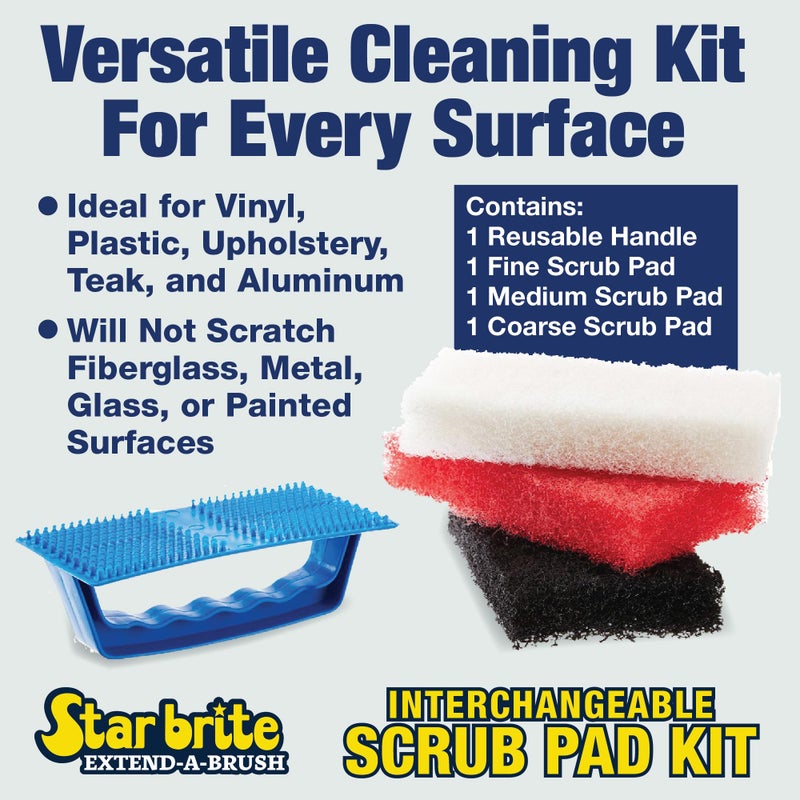 Star Brite مجموعة وسادات التنظيف STAR BRITE - 3 وسادات تنظيف ذات قوام مختلف ومقبض قابل للتبديل (040023PW) - Image 4