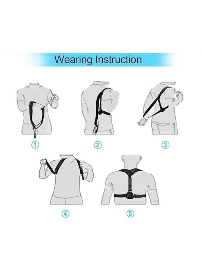 مصحح وضعية الظهر الفاخر للرجال والنساء - دعامة للجزء العلوي من الظهر لتخفيف آلام الكتف، الرقبة والظهر - مشد قابل للتعديل لدعم الترقوة واستقامة القوام - مقاس: متوسط (M) - أسود - Image 4
