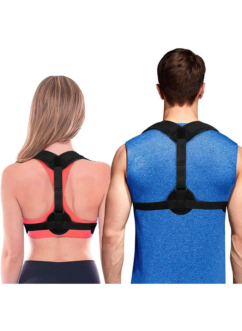 مصحح وضعية الظهر الفاخر للرجال والنساء - دعامة للجزء العلوي من الظهر لتخفيف آلام الكتف، الرقبة والظهر - مشد قابل للتعديل لدعم الترقوة واستقامة القوام - مقاس: متوسط (M) - أسود - Image 1