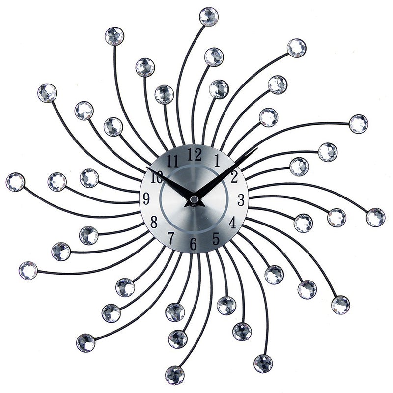 Timelike 3D Crystal Art Dial Wall Clock  Modern Fashion Metal Needle Round Design Silver Diamond Clock Dcor for Living Room Bedroom