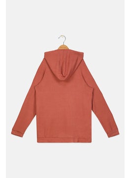 R&R Kids Boy Hooded Plain Sweatshirt, Brown  - Image 2