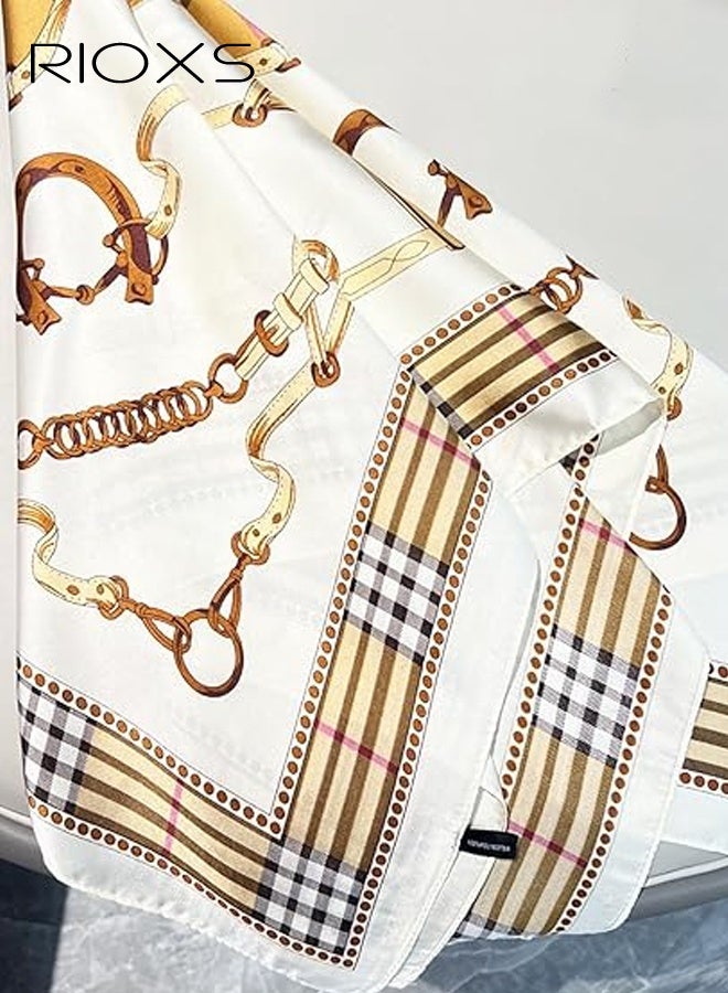 ريوكس وشاح حريري للنساء، وشاح رأس أنيق متوسط الحجم من الساتان للسيدات، وشاح رأس مريح وناعم مطبوع 27.56 × 27.56 بوصة، وشاح رأس باندانا إكسسوارات أزياء - Image 5