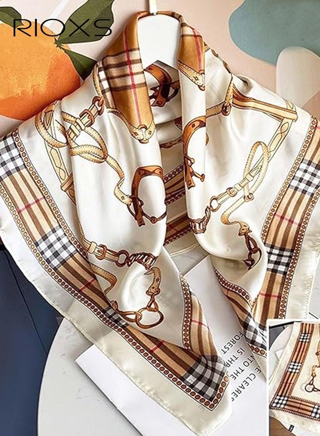 ريوكس وشاح حريري للنساء، وشاح رأس أنيق متوسط الحجم من الساتان للسيدات، وشاح رأس مريح وناعم مطبوع 27.56 × 27.56 بوصة، وشاح رأس باندانا إكسسوارات أزياء - Image 2