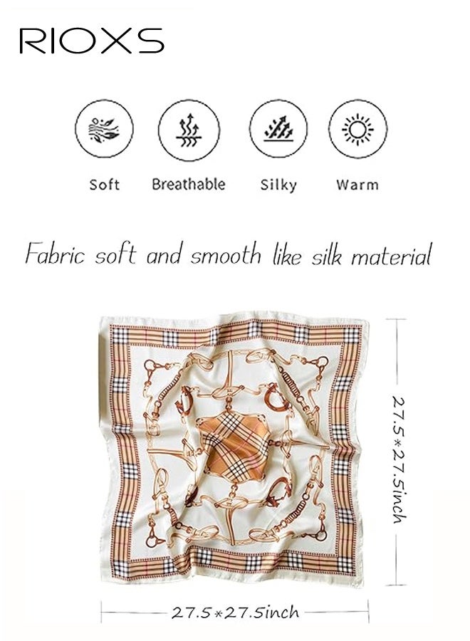 ريوكس وشاح حريري للنساء، وشاح رأس أنيق متوسط الحجم من الساتان للسيدات، وشاح رأس مريح وناعم مطبوع 27.56 × 27.56 بوصة، وشاح رأس باندانا إكسسوارات أزياء - Image 3