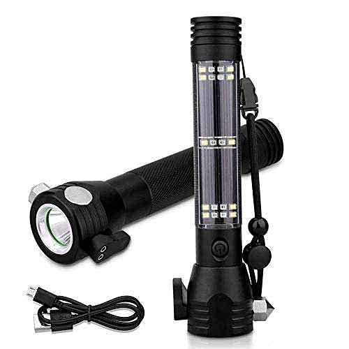 Onlyeasy Onlyeasy Aluminium 7 Mode Rechargeable Solar LED Torch Flashlight Use for Car Emergency Black 1 Pcs  - Image 1