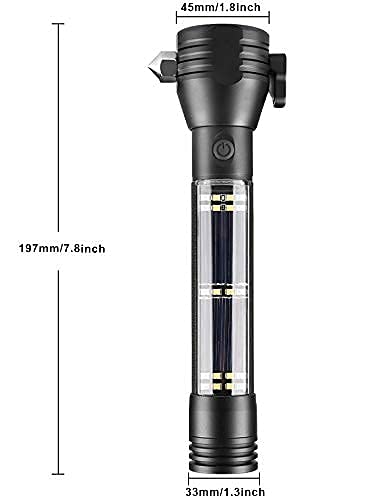 Onlyeasy Onlyeasy Aluminium 7 Mode Rechargeable Solar LED Torch Flashlight Use for Car Emergency Black 1 Pcs  - Image 2