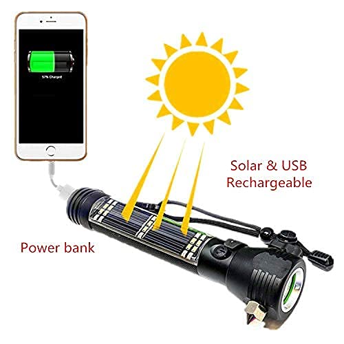 Onlyeasy Onlyeasy Aluminium 7 Mode Rechargeable Solar LED Torch Flashlight Use for Car Emergency Black 1 Pcs  - Image 5