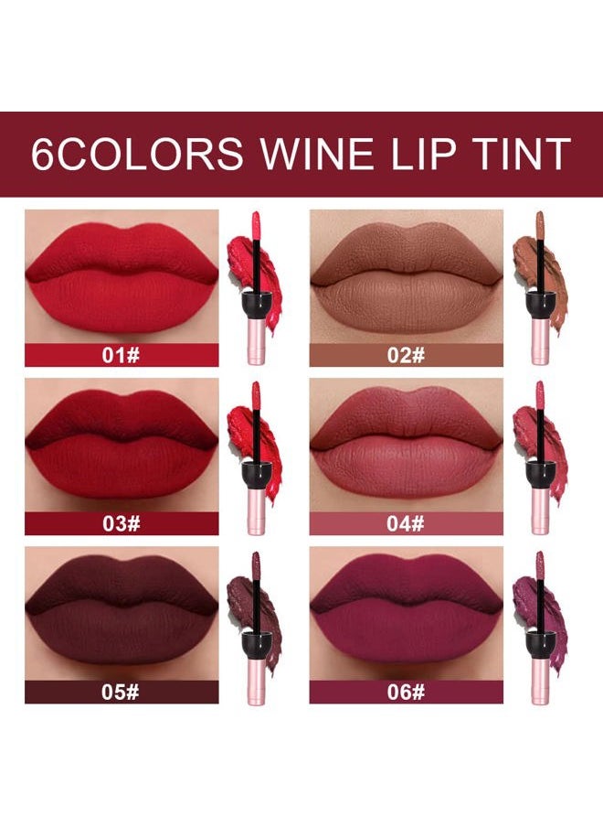 BINGBRUSH 6 Colors Matte Red Wine Liquid Lipstick Pack Set,Wine Lip Tint Long Lasting 24 Hour Waterproof Velvet Nonstick Cup Lipgloss Lip Stain Pigmented Lip Makeup Gift Sets for Girls and Women Labiales  - Image 2