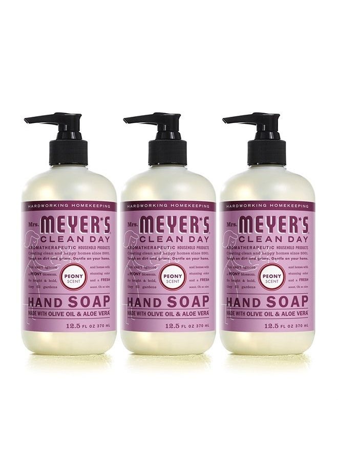 Mrs. Meyer's Clean Day Mrs. Meyer's Hand Soap, Made with Essential Oils, Biodegradable Formula, Peony, 12.5 fl. oz - Pack of 3  - Image 1
