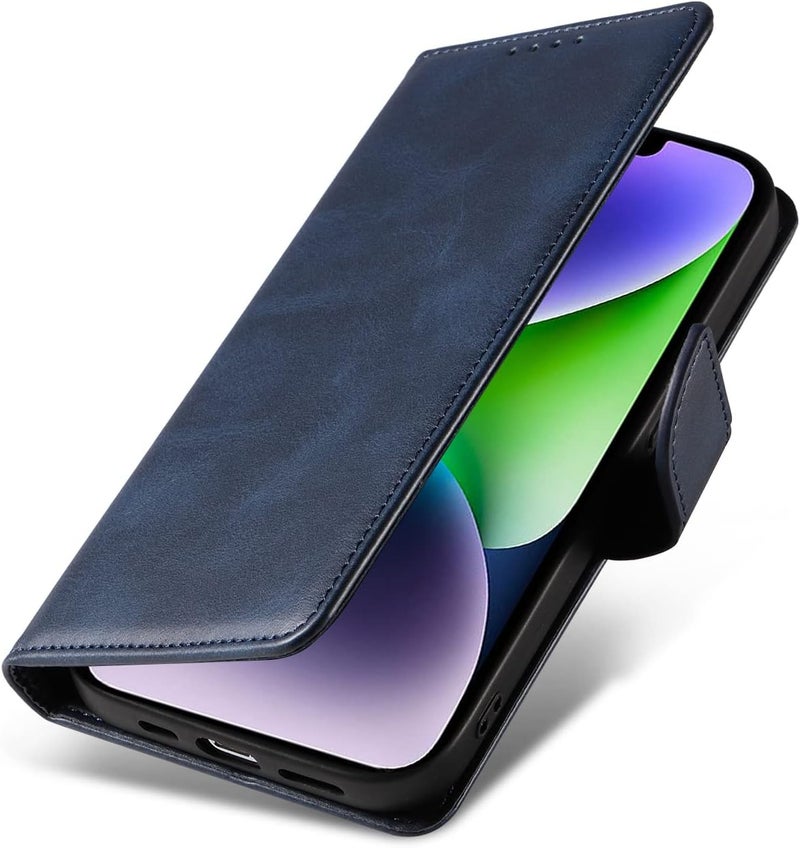 ريكنك حافظة لهاتف iPhone 13/14 مع 3 فتحات للبطاقات من جلد PU ومحفظة مغناطيسية قابلة للطي وغطاء مجلد، حامل بطاقات وحامل قابل للطي وحافظة واقية من الصدمات من TPU، أزرق داكن - Image 4