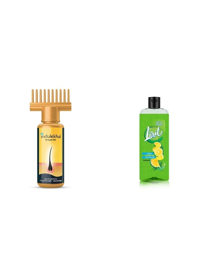 Indulekha Bhringa Hair Oil, 100ml And Liril Lemon and Tea Tree Oil Body Wash, 250 ml - Image 1