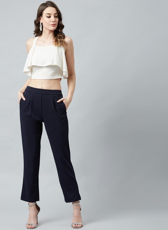Athena Navy Blue Slim Fit Cigarette Trousers for Women - Image 5