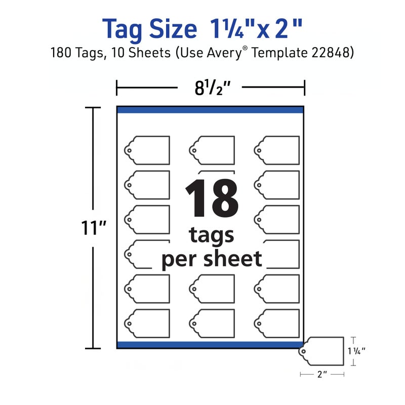 Avery Scalloped Printable Tags, Sure Feed Technology, 2" x 1.25", White, Includes String, Laser/Inkjet Printable, 180 Total, Great for Branding, Gifts, Merchandising, and More (22848) - Image 5