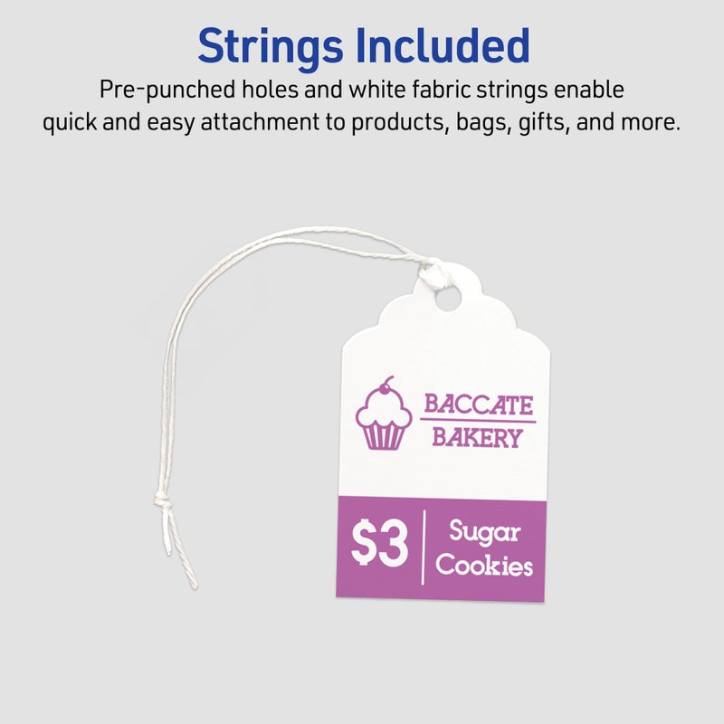 Avery Scalloped Printable Tags, Sure Feed Technology, 2" x 1.25", White, Includes String, Laser/Inkjet Printable, 180 Total, Great for Branding, Gifts, Merchandising, and More (22848) - Image 2