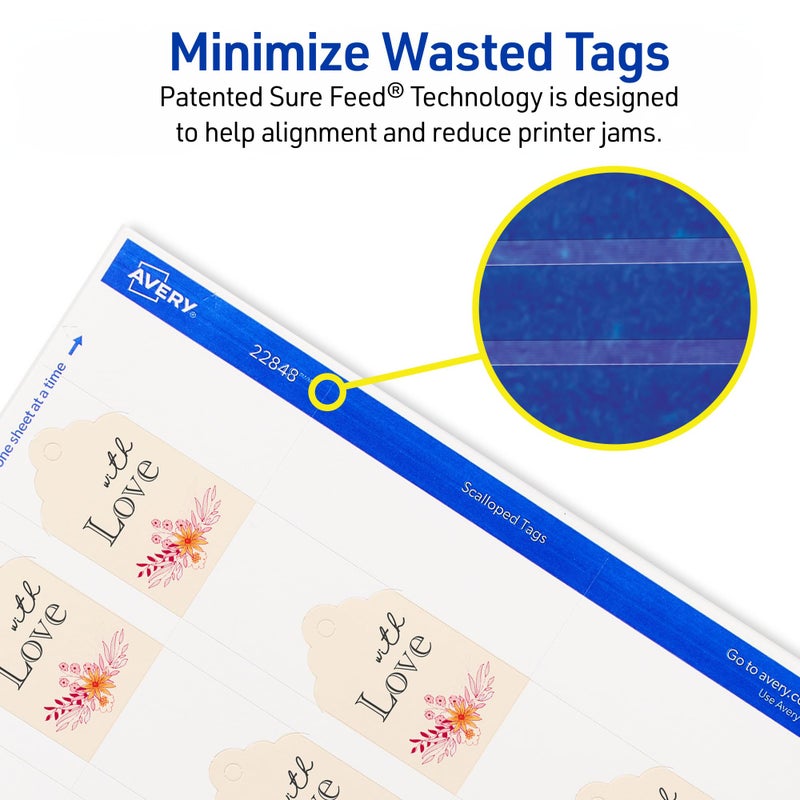 Avery Scalloped Printable Tags, Sure Feed Technology, 2" x 1.25", White, Includes String, Laser/Inkjet Printable, 180 Total, Great for Branding, Gifts, Merchandising, and More (22848) - Image 3