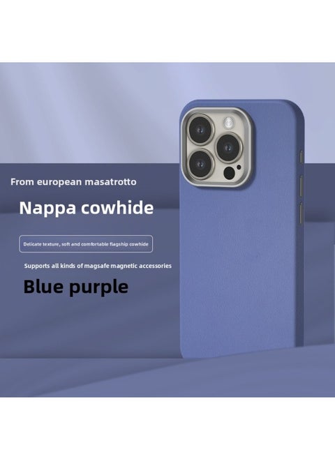 All-inclusive Fine Leather Case MagSafe Magnetic Application IPhone14pro Max Apple 15 Phone Case 13 Solid Color-Color:XYM Fine Leather Blue Purple-Applicable Model:15Pro Max (without Packaging)