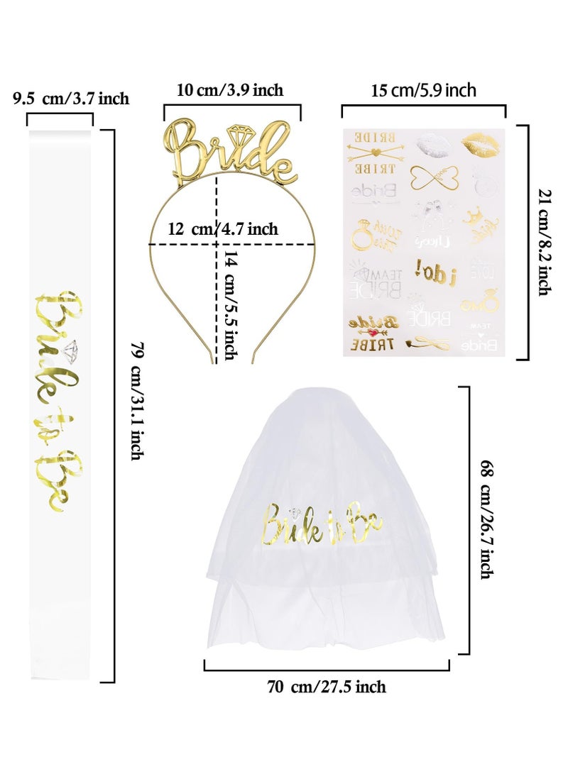السيد باندا مجموعة زينة عروس تو بي، وشاح عروس، تاج عصابة رأس، وشاح عروس مع مشط، تاج من حجر الراين، لافتة مربوطة مسبقًا، هدايا العروس المستقبلية لتزيين حفلات الزفاف (ذهبي) - Image 2