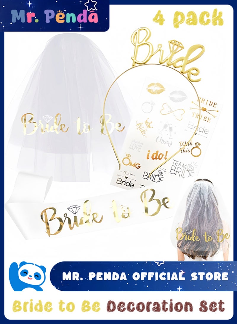 السيد باندا مجموعة زينة عروس تو بي، وشاح عروس، تاج عصابة رأس، وشاح عروس مع مشط، تاج من حجر الراين، لافتة مربوطة مسبقًا، هدايا العروس المستقبلية لتزيين حفلات الزفاف (ذهبي) - Image 1