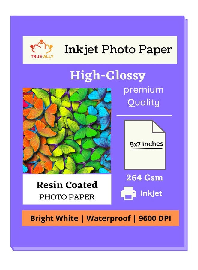 True-Ally 50 sheets Premium 5x7 inch 260 GSM RC (Resin Coated) Water Proof Instant Dry Luster Glossy Inkjet Photo Paper (50) - Image 1