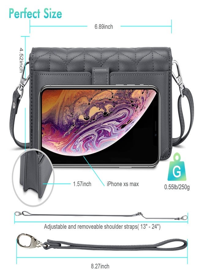 nuoku Small Crossbody Bags for Women, Mini Cell Phone Purse, Removable Rfid Blocking Card Holder, Your Gray Quilted - Image 5
