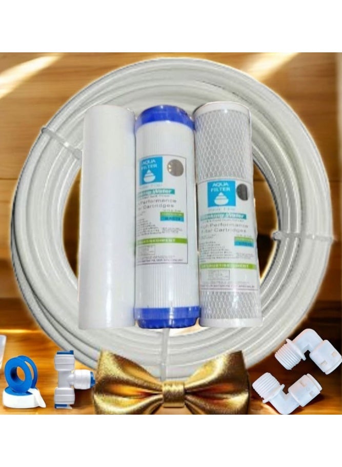 Aqua 3-stage water filter candles with a 3-meter hose + 2 quarter elbows + a teflon and a three-way joint