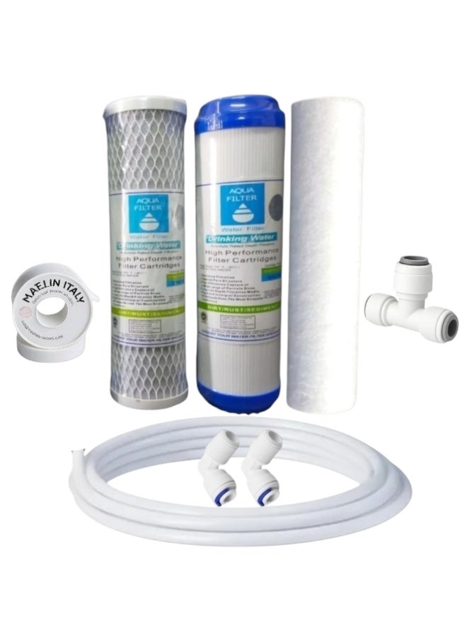 شمعات فلتر مياة 3 مراحل مع خرطوم 3 متر + 2 كوع ربع + تيفون ومشترك ثلاثى