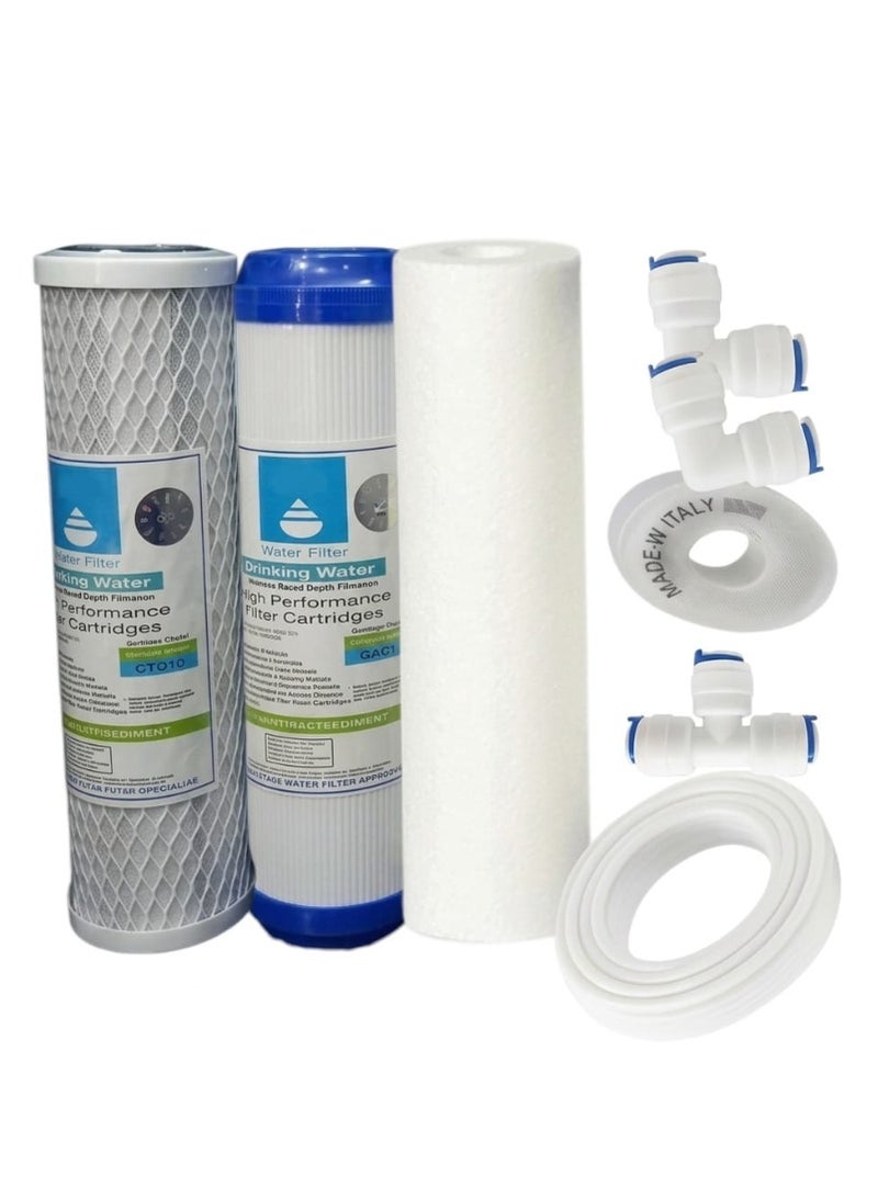 3-stage water filter candles with a 3-meter hose + 2 quarter elbows + a teflon and a three-way joint