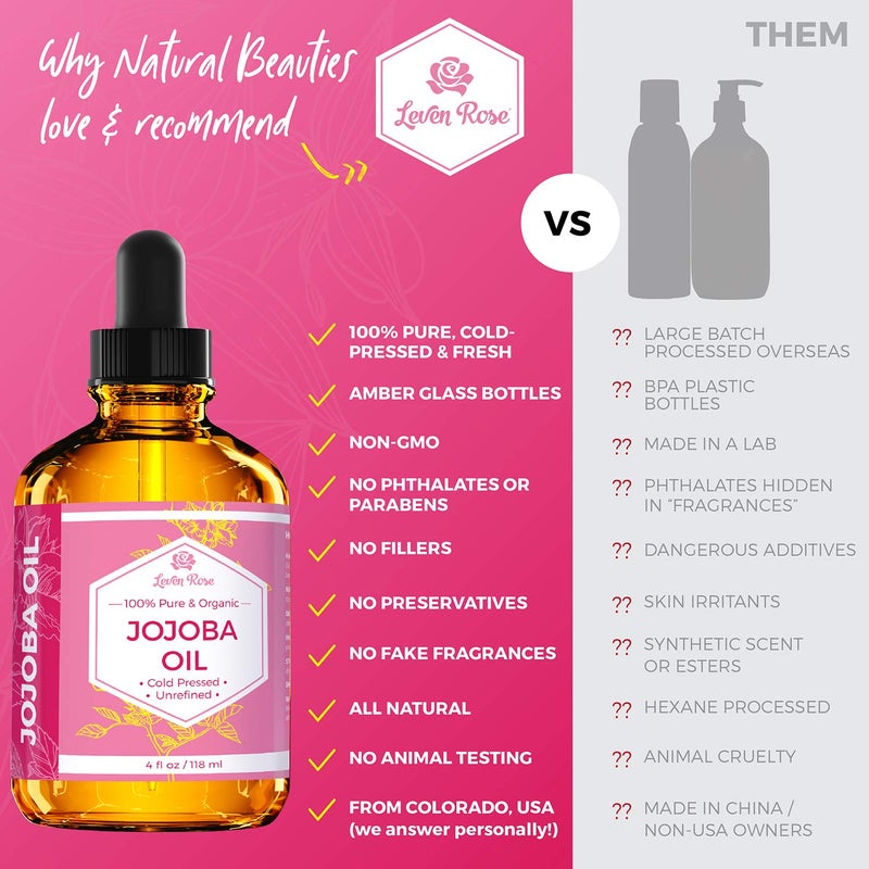 Leven Rose Jojoba Oil + Rose Water for Face Facial Toner Bundle by Leven Rose - Jojoba Moisturizer for Skin Hair Body and Nails 4 oz & Pure Moroccan Rosewater 4 oz - Image 3