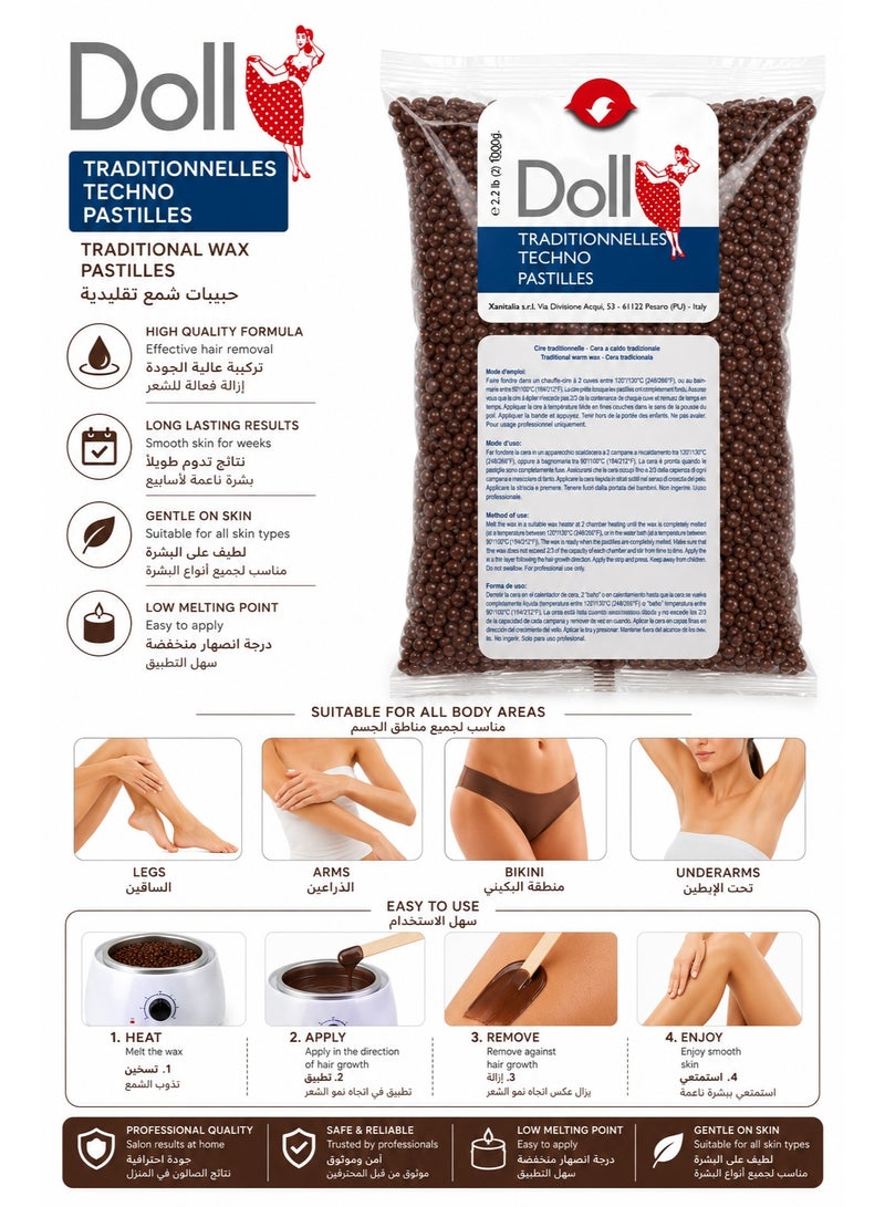Doll Traditional Wax Pastilles, Chocolate Hard Wax Beads for Hair Removal, 1000g - Image 2