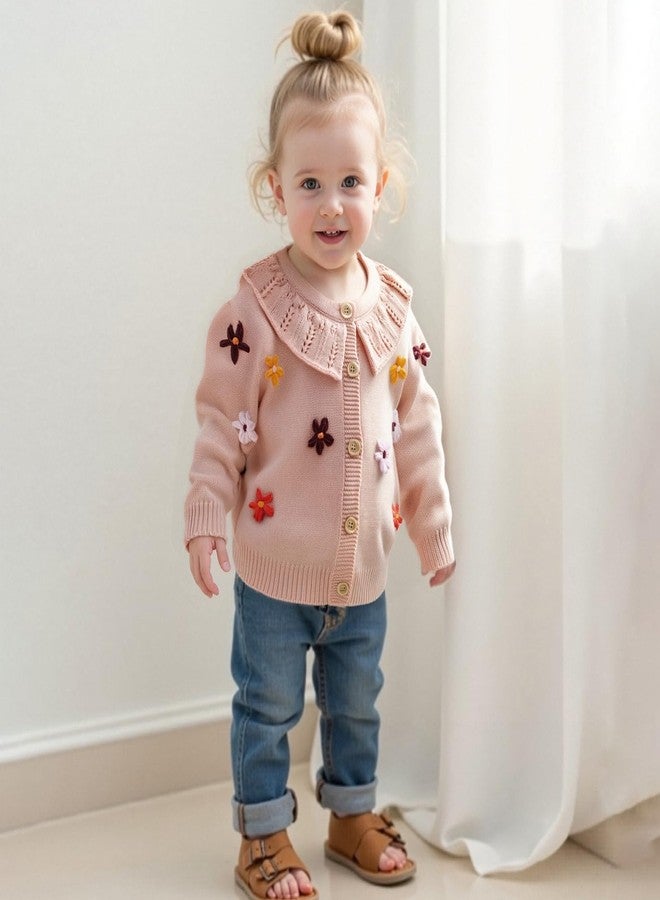 MERSARIPHY Toddler Infant Baby Girl Cardigan Sweater Button Down Long Sleeve Bows/Flowers Knit Outfits Fall Winter Clothes (Dark Pink, 3-4 Years) - Image 2