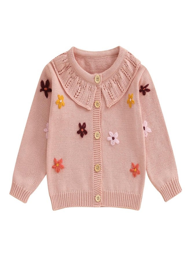MERSARIPHY Toddler Infant Baby Girl Cardigan Sweater Button Down Long Sleeve Bows/Flowers Knit Outfits Fall Winter Clothes (Dark Pink, 3-4 Years) - Image 1