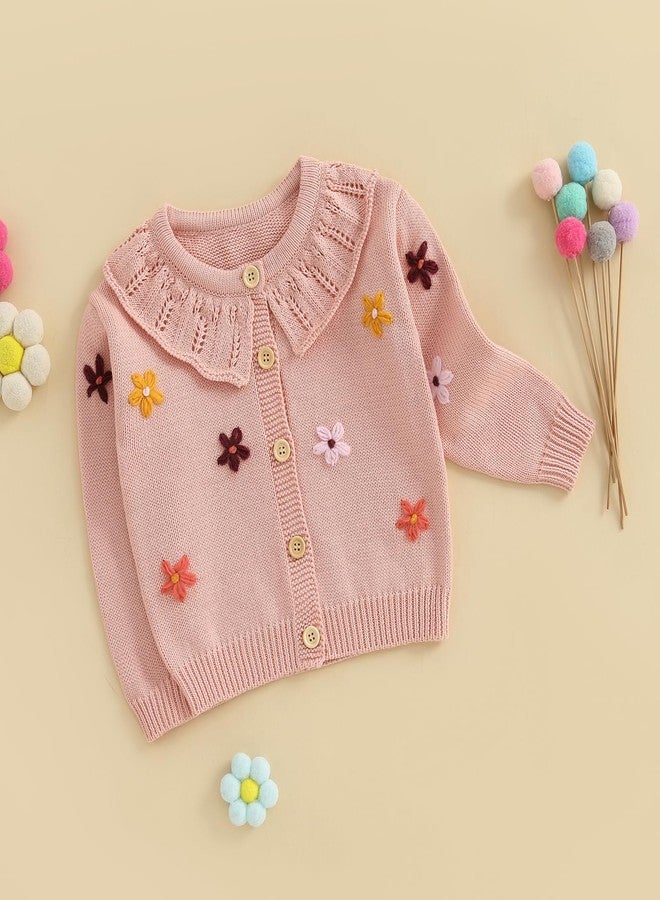 MERSARIPHY Toddler Infant Baby Girl Cardigan Sweater Button Down Long Sleeve Bows/Flowers Knit Outfits Fall Winter Clothes (Dark Pink, 3-4 Years) - Image 4