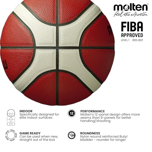 Molten BG3800 Basketball, Indoor, FIBA Approved, Composite Leather, Size 7, Suitable for Boys Age 14 & Adult, Orange/Ivory - Image 3