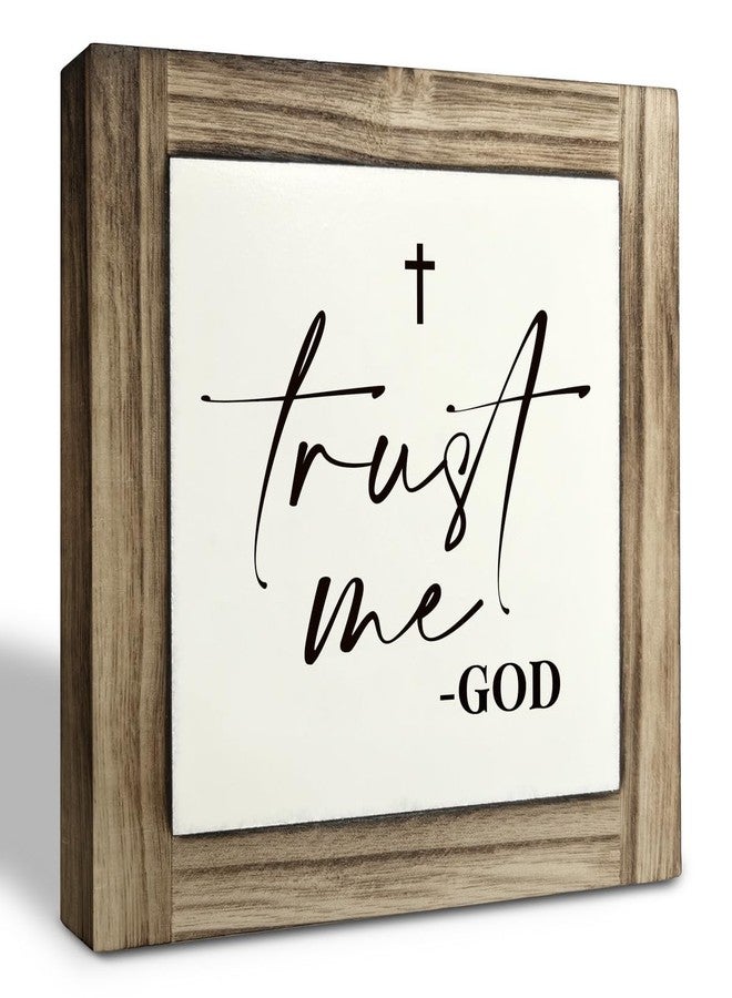 XJCUG Christian Sign, Box Wood Plaques Desk Décor, Inspirational Plaques and Signs, Religious Sign, Christian Wooden Box Sign, Rustic Decor for Home Living Room, Farmhouse Table Decor, Trust Me God Sign - Image 1