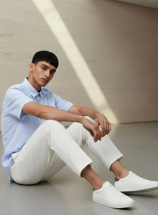 سبلاش فيڤ قميص رجالي بأكمام قصيرة مخطط بياقة