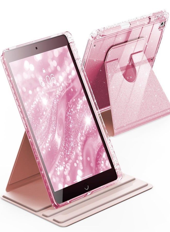 إنفيلاند جراب INFILAND الدوار لجهاز iPad من الجيل التاسع (2021) / الجيل الثامن (2020) / الجيل السابع (2019) مقاس 10.2 بوصة، غطاء لامع لطيف يدور 360 درجة مع ظهر شفاف كريستالي، حامل قلم (وردي) - Image 1