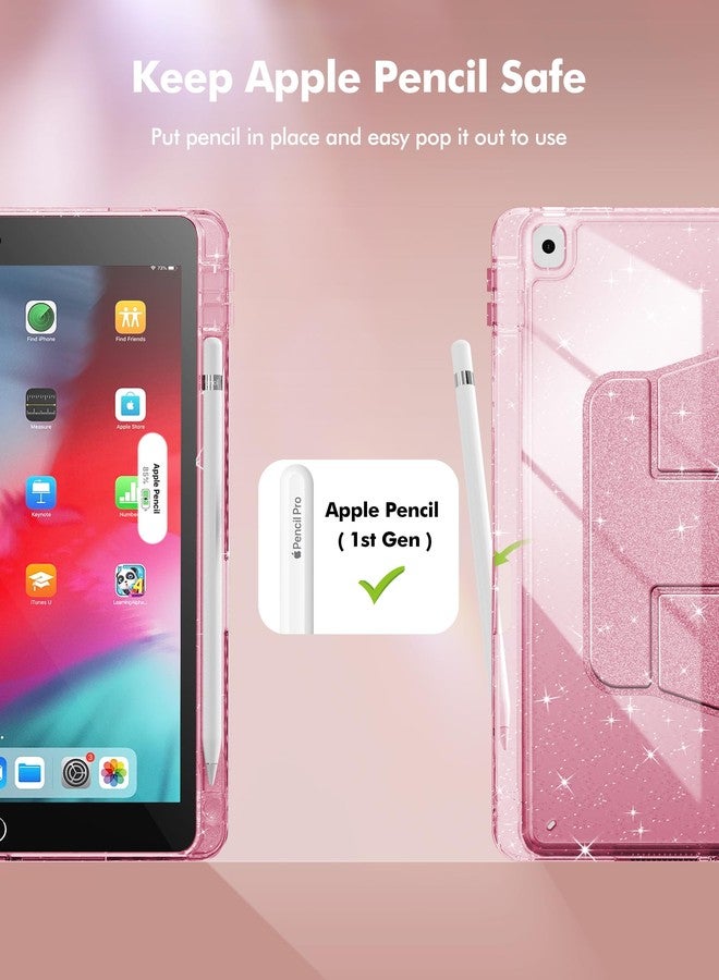 إنفيلاند جراب INFILAND الدوار لجهاز iPad من الجيل التاسع (2021) / الجيل الثامن (2020) / الجيل السابع (2019) مقاس 10.2 بوصة، غطاء لامع لطيف يدور 360 درجة مع ظهر شفاف كريستالي، حامل قلم (وردي) - Image 4