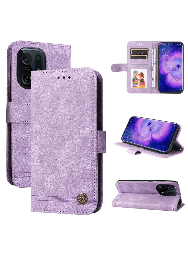 S-TOP Case For OPPO Find X5 Pro Skin Feel Life Tree Metal Button Leather Phone Case - Image 1