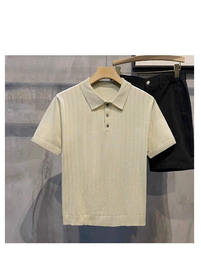 Men's Loose Casual Knitted Short Sleeved T-Shirt Polo  - Image 1