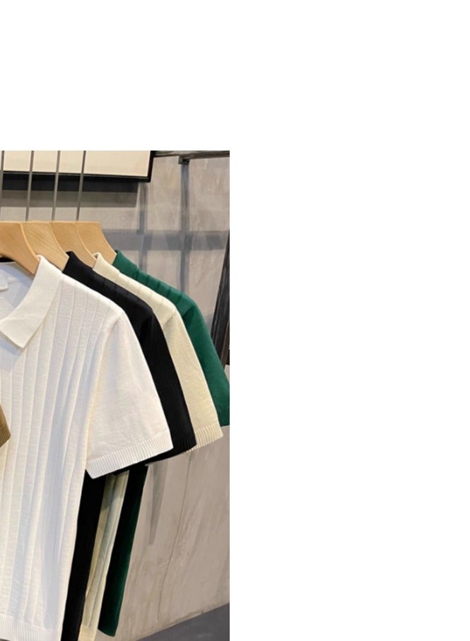 Men's Loose Casual Knitted Short Sleeved T-Shirt Polo  - Image 4
