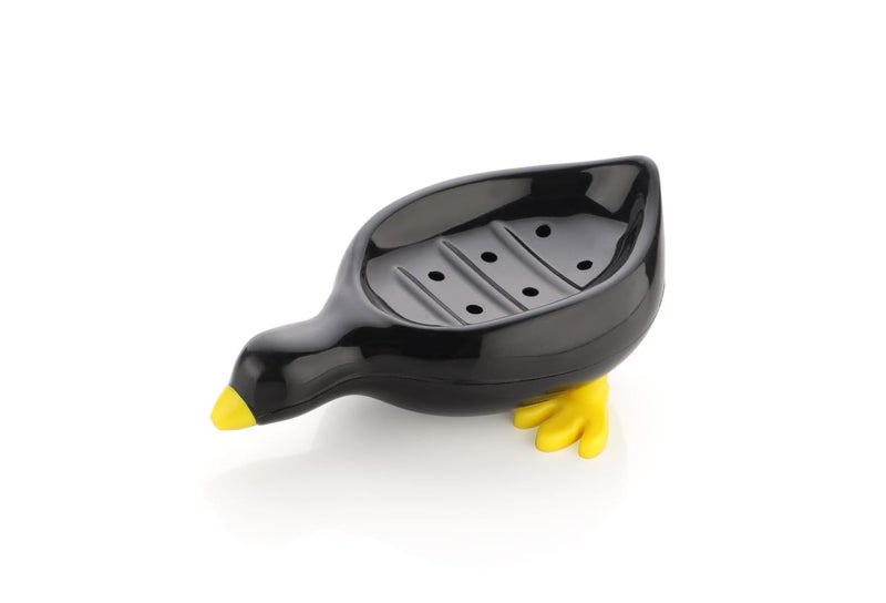 FLYMORE Duck-Shape Self Draining Soap Dish Holder, Easy Clean Soap Dish for Shower with Suction Cup Creative soap Box, for Bathroom, Kitchen, Bathtub, Wash basins (Black,Plastic, Pack of 1) - Image 1