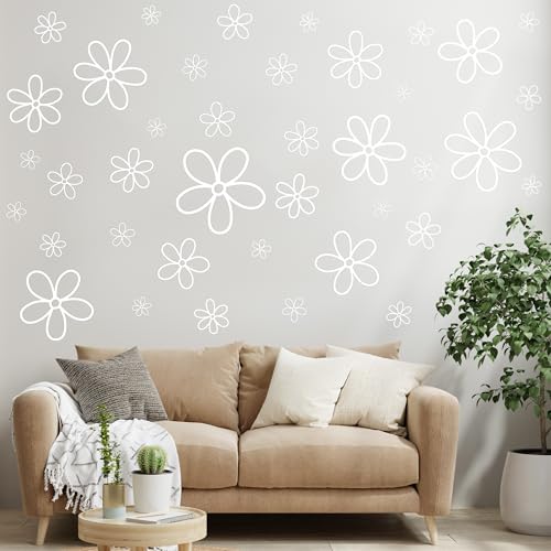 A1diee 8Pcs White Daisy Wall Sticker in Total 44 Pieces Vinyl Cute Flower Art Aesthetic Transparent Vinyl Peel And Stick Wall Decor for Christmas Window College Dorm Bedroom Living Room Decoration - Image 4