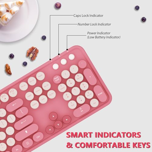 Kootop Wireless KeyboardKOOTOP Cute Colorful 104 Keys Typewriter Retro Round Keycaps Keyboard for PC LaptopDesktopWindows Home and Office KeyboardsPink - Image 3