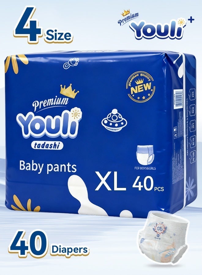 Youli Baby Diapers,Pants Diapers Size 4, 9-14 Kg, 360° Leak-Free Fit For Up To 100% Leakage Protection, Ultimate Comfort 40 Diapers