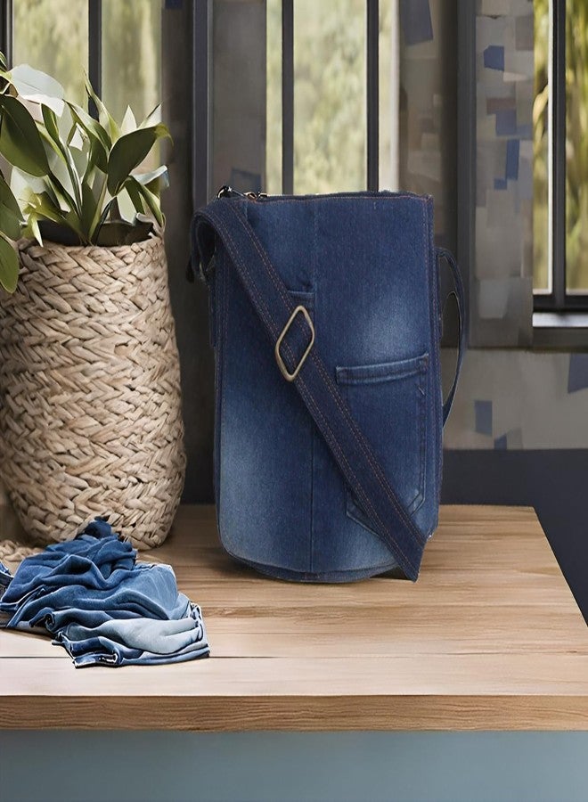 INDHA Denim Patchwork Sling Bag | Eco-Friendly Handmade Crossbody Bag | Stylish Blue Shoulder Bag for Women & Girls - Image 3