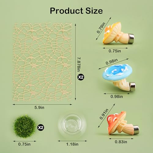 GAGILAND 6pcs Jumping Spider Accessories Glass Ball Hide Habitat Mushroom Platform Spider Webbed Moss Ribbons Decorating Jumping Spiders Enclosure Accessories for Climbing Resting and Exploration - Image 2