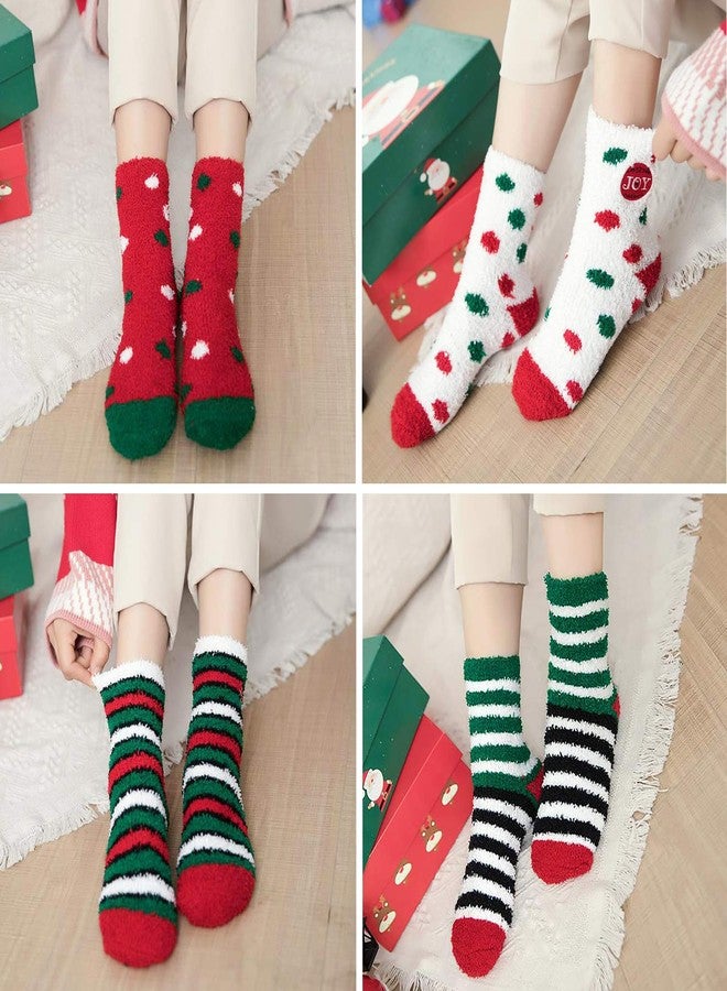 COSYOO Christmas Fuzzy Socks 6 Pairs Cute Coral Fleece Warm Cozy Holiday Slipper Socks XMAS Fluffy Crew Socks for Women GirlS - Image 3