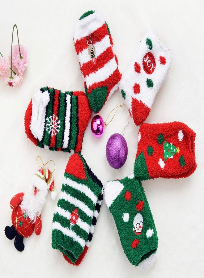 COSYOO Christmas Fuzzy Socks 6 Pairs Cute Coral Fleece Warm Cozy Holiday Slipper Socks XMAS Fluffy Crew Socks for Women GirlS - Image 5